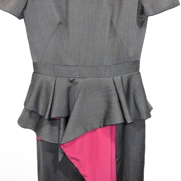 ALEXANDER MCQUEEN Gray Pink Herringbone Wool Silk Peplum Dress Sz 6 NWT SS20 - Picture 8 of 15